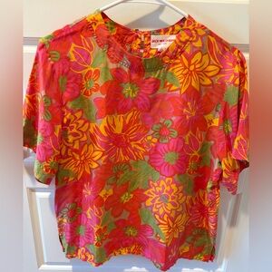 Vintage Jack Mulqueen Floral Silk Top Size M